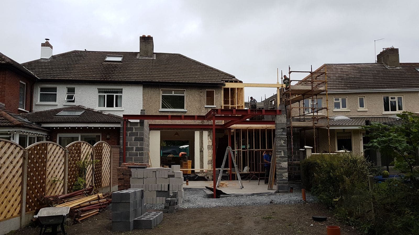 Rear extension under construction with the steel frame in place