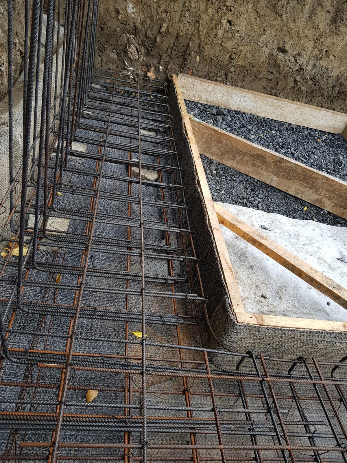 Steel reinforcement laid out for the foundations