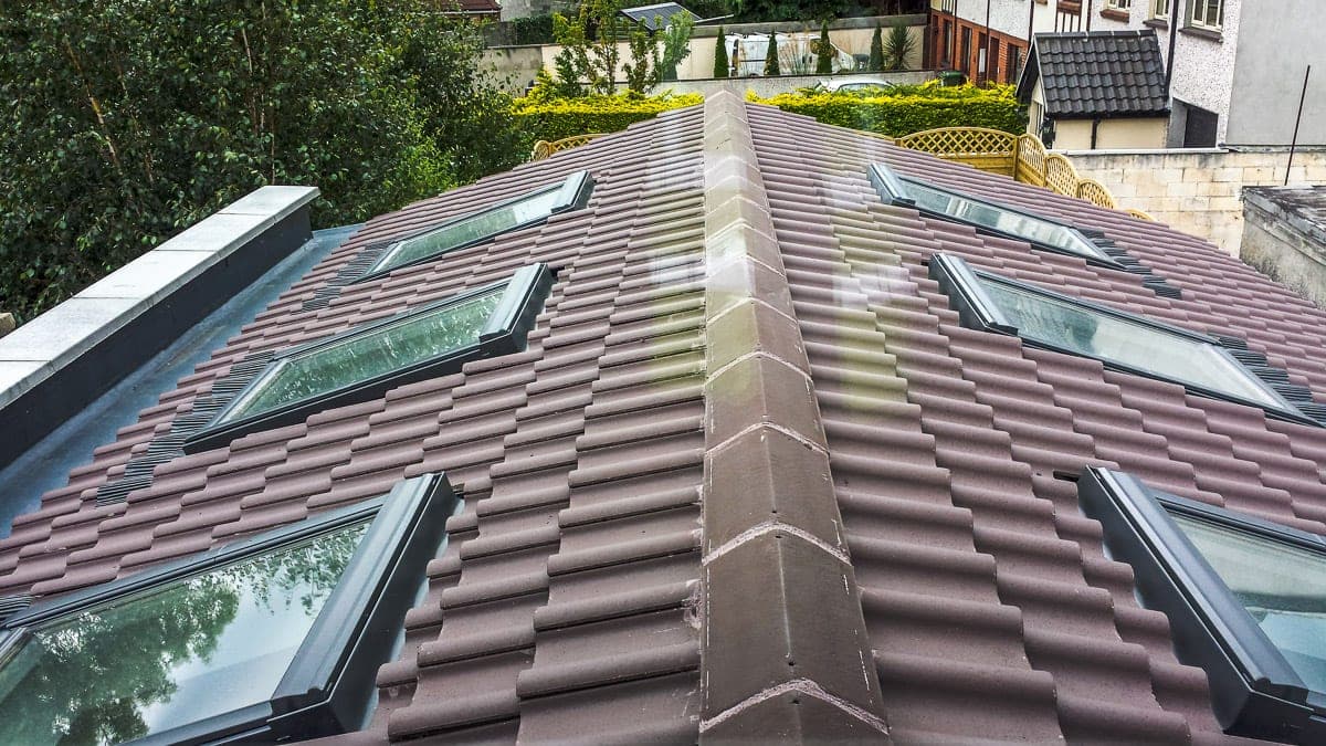 Tiled extension roof fitted with rooflights